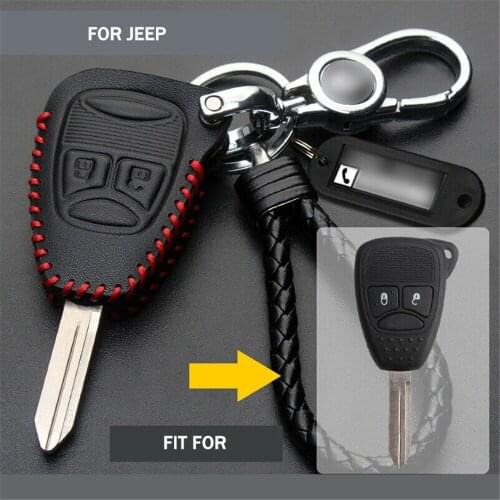 Genuine Leather Key Fob Remote Smart Cover Shell Bag Protector Holder Auto Accessories Fit For Jeep Dodge Chrysler 200 2005-2007