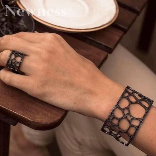 Newness Luxury trendy Geometry Cubic Zirconia Fashion Luxury Super Copper Women Party Engagement Width Bangle And Ring Set