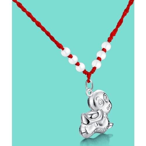 Womens 925 Sterling Silver Necklaces Chinese Zodiac Pendant Rope Chain Solid Silver Jewelry For Child Accessories