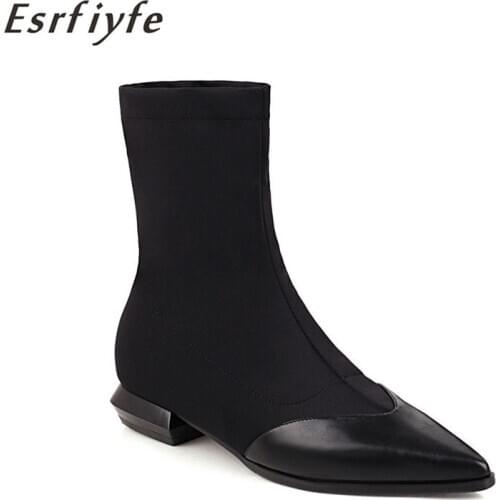 ESRFIYFE 2020 New Autumn Women Ankle Boots Fashion Thick Heel Pointed Toe Shoes Woman Large Size 34-50 Sexy Party Shoes Women