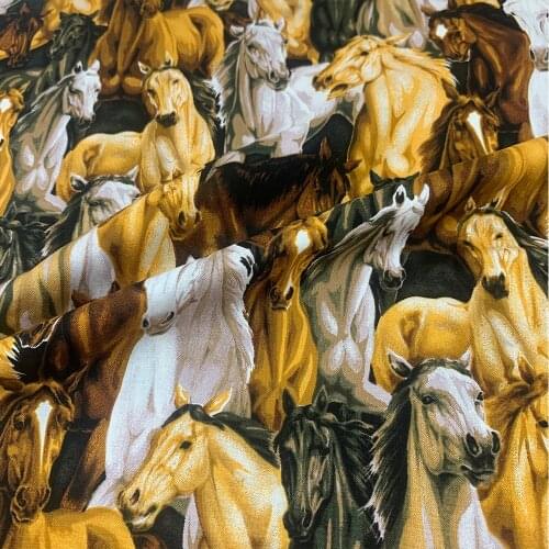 110x50cm Brown Horse Pattern 100%Cotton Fabric Digital Printing Sewing Quilting Cloth Patchwork Needlework Handmade DIY Material