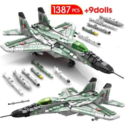 1387pcs Military City Police MIG-29 Fighter Building Blocks Technical Airplane Aircraft Plane Army Figures Bricks Toys Boys