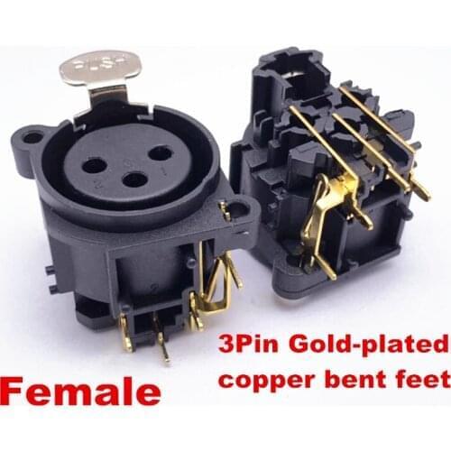 20Pcs/lot higt quality XLR 3Pole Gold-plated Right Angle Male/Female 3Pin Bent socket Chassis PCB Panel Socket Connector Mic