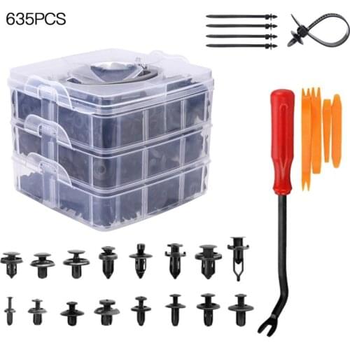 635pcs Plastic Car Clips Rivets Fastener MultiFunction Clips With Hand Tool Color Random Auto Accessories