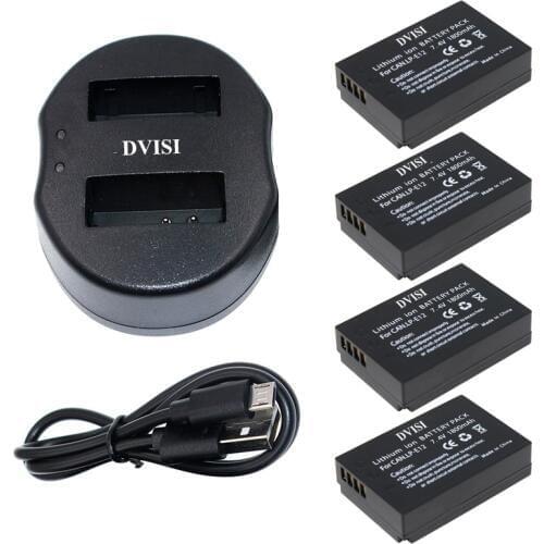 4pcs LPE12 LP-E12 LP E12 Rechargeable Batteries with USB Dual Charger for Canon EOS M M2 100D Kiss X7 Rebel SL1