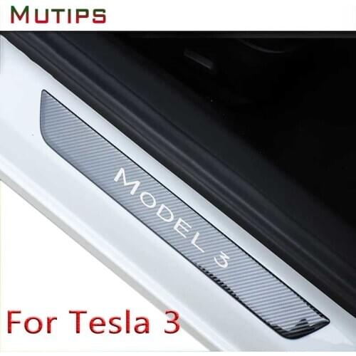 Mutips Car styling accessories for Tesla Model 3 Door Sill Scuff Plate welcome pedal Carbon Fiber Threshold decoration sticker