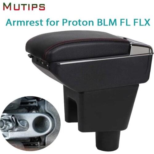 Mutips Car Armrest for Proton BLM FL FLX Leather Arm Rest USB Charging Central Store Content Box Accessories Decoration 2018