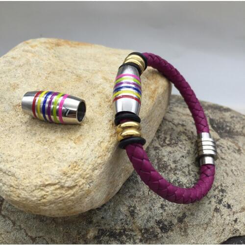 7mm Big Hole 316l Stainless Steel Colorful Cylinder European Spacer Barrel Beads Charms For Bracelet Men Jewelry Making