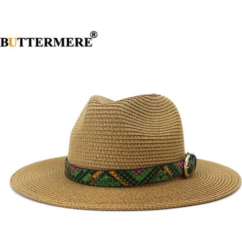 BUTTERMERE Sun Hats for Women Men British Style Panama Hat Summer Straw Hat Jazz Wide Brim Flat Cap Male Female Accessories