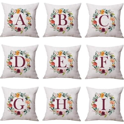 Letter Pillowcase Alphabet Cushion Cover for Sofa Home Decoration Flower 45x45cm Throw Pillow Cover Bedroom Home Office Decor