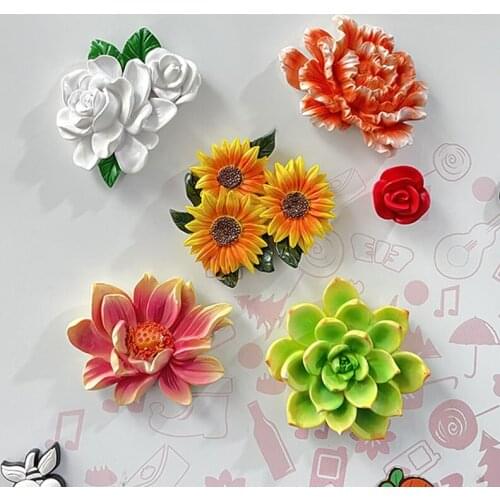 Flower Design Relief Fridge Magnet Resin Refrigerator Stickers Home Decor Simulation Plant Flower 3D Resin Refrigerator Magnet