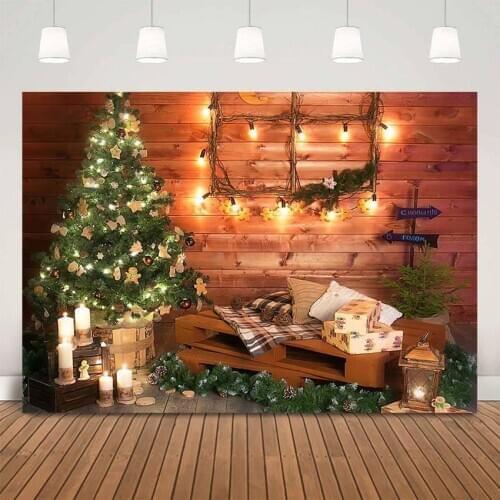 Children birthday Christmas tree photo booth background for photo studio retro wooden wall photographic backdrop photocall