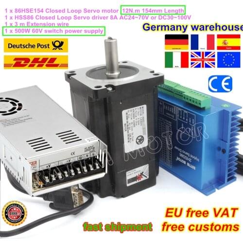 EU Nema 34 12N.m Closed Loop Servo motor 6A 2-Phase + HSS86 Hybrid Stepper Motor Driver 8A+ 500W 60V Power Supply CNC Controller