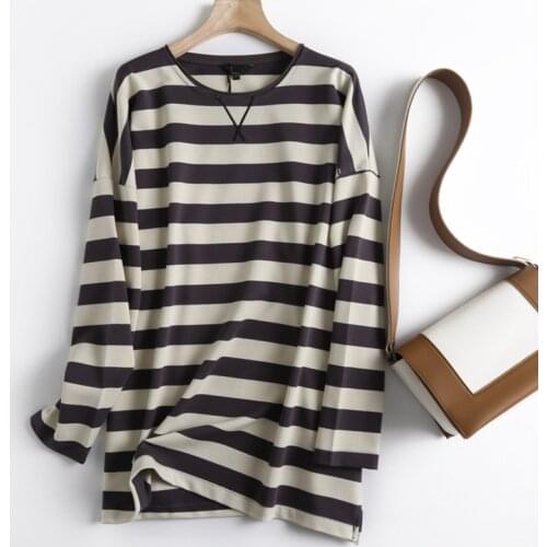 Striped Print Women Tee Casual Fashion O Neck Boyfriend Oversized Loose T Shirt 2021 Summer Vintage Sweatshirts Pullovers Tees