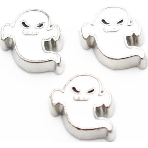 Hot Sale 10pcs Metal Enamel White Ghost Hallowmas Gift Floating Charms For DIY Living Glass Memory Lockets Necklace Jewelry