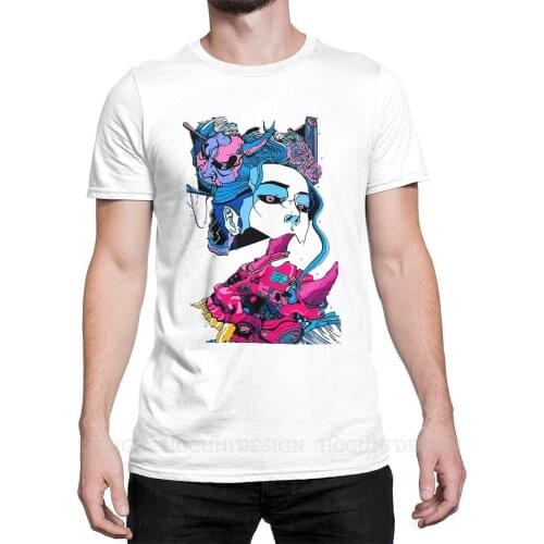 Samurai Demon Mask Print Cotton T-Shirt Camiseta Hombre Japanese Geisha Samurai Tradition Men Fashion Streetwear Shirts Adult