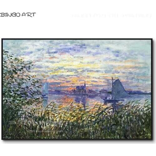 Skilled Artist Hand-painted High Quality Cloud Monet Sunset Seine Landscape Oil Painting on Canvas Monet Landscape Oil Painting