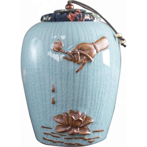 Ice Crack Glaze Ceramic Funeral Pet Urn for Memorials - Small Holds Up to 30 Cubic Inches of Ashes - Pet Cremation Urn for Ashes