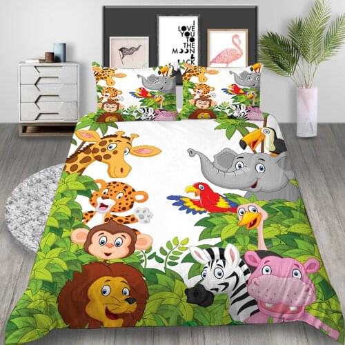 Thumbedding Zoo Animal Bedding Set For Kids Cartoon Cute Duvet Cover King Queen Twin Full Single Double Unique Design Bed Set