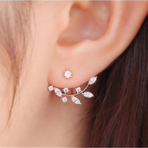 Korean Fashion Jewelry Leaf Crystal Earrings, Rhinestone Earrings Hanging Behind The Branches Womens Jewelry