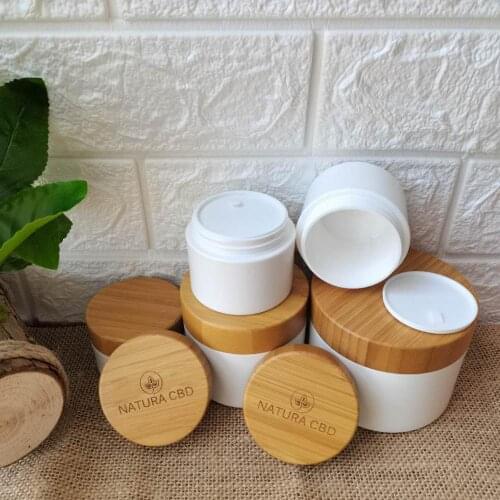 Cosmetic White PP Plastic Bath Salt Jar With Bamboo Lid 10g 30g 50g 100g 150g 200g 250g Body Cream Jar Custom Logo Jar Packaging