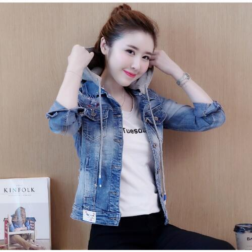 Detachable Hooded jeans Jackets for Women Hole Jeans Coat Female Large size Denim Jacket Spring Autumn Outwear Basic Jacket