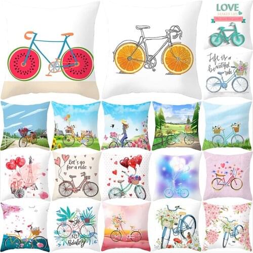 Summer Bicycle Pillowcase 45X45 Scenery Painting Decorative Cushion Cover Sofa Cushions Print Polyester Pillow Covers Home Decor