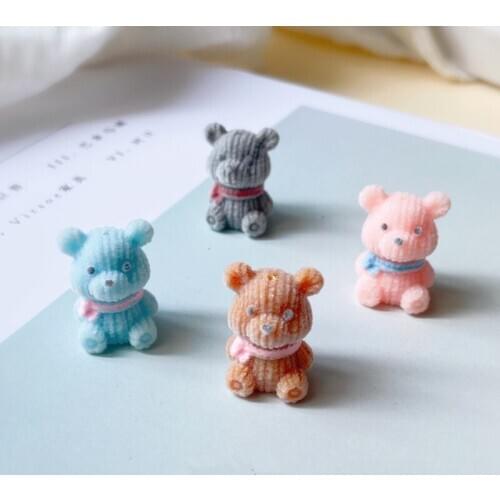 Min order 20pcs/lot color Flocking cartoon doll cute 3D bear shape Resin bow bead diy jewelry garment/keychain pendant accessory