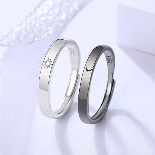Fashion Simple Opening Sun Moon Ring Minimalist Silver Color Sun Moon Adjustable Ring for Men Women Couple Engagement Jewelry