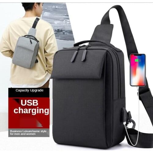 Mens Chest Pack Bag Messenger Bag Single Shoulder Bag Korean Casual Sling Backpack Pure Color Simple Square Chest Bag