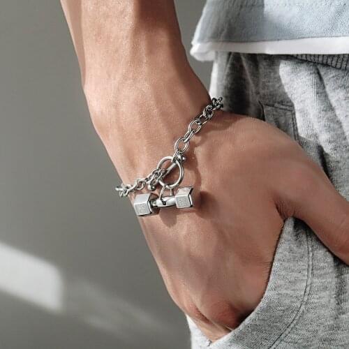 Titanium Steel Dumbbell Bracelet Mens Fitness Accessories