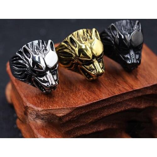 Nordic Viking Wolf Ring Mens Silver Color 316L Stainless Steel Biker Rings Fashion Animal Punk Rock Jewelry Gifts for Him
