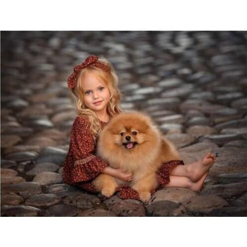 5D DIY Diamond Painting Cross Stitch Kits Girl and Dog Full Rhinestones Mosaic 3D Diamond Embroidery Animals Patterns Gift CV533