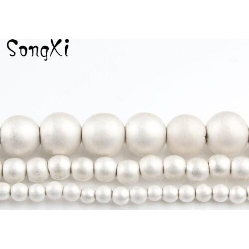 Natural Stone Dull Polish Matte Silver Plated Hematite Round Spacer Beads Jewelry Making Diy Bracelet Necklace 2 3 4 6 8mm 15