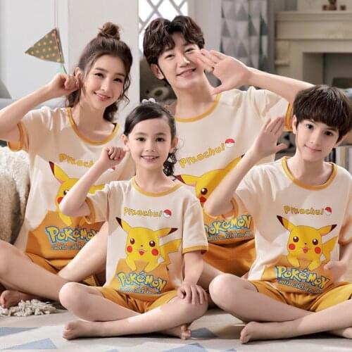 Cartoon Parent-Child Pajamas For Boys Girls Children Pure Cotton Mother-Daughter Summer Home Wear Tracksuit Kids Suit