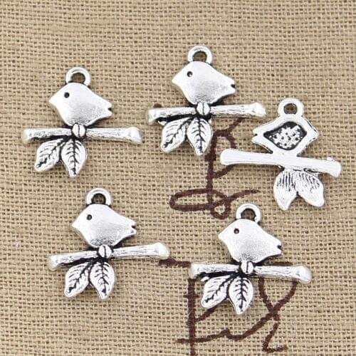 30pcs Charms Bird Standing Branch 17x16mm Handmade Craft Pendant Making fit,Vintage Tibetan Bronze Silver color,DIY For Necklace