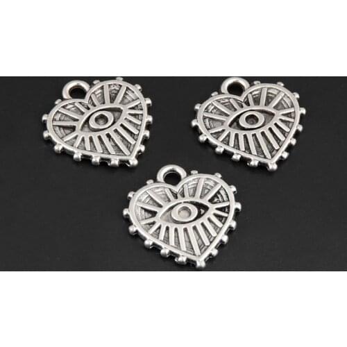 40pcs Silver Color 16x15mm Eye Charms Heart Shaped Pendant Fit DIY Jewelry Making Handcrafted Accessories
