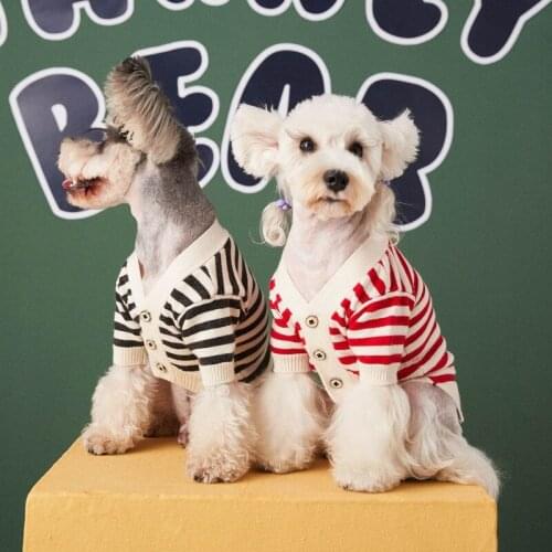 Striped Pet Dog Cardigan Sweater for Small Medium Dogs Lovely Autumn and Winter Dog Clothes Luxury Designer Dog Costume PDC0129
