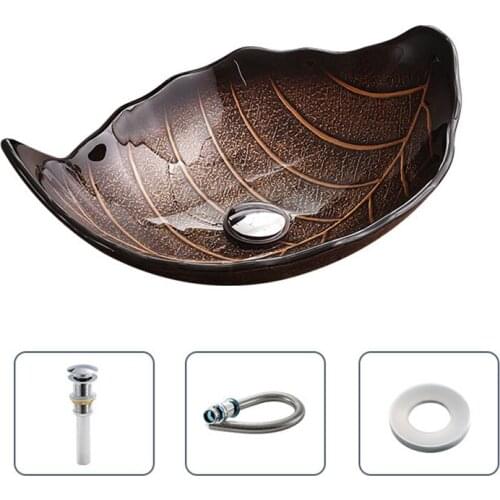 Household Washbasin Leaf Shape Bathroom Wash Basin Sink Tempered Glass Wash Basin Above Counter Basin Hotel Creative Art Basin