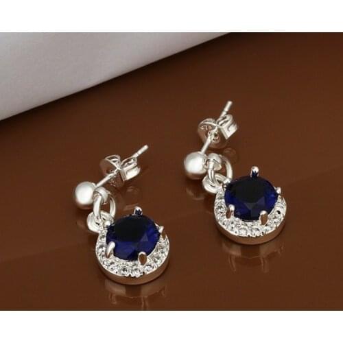 Hot Sale!!Free Shipping 925 Silver Earring,Fashion Sterling Silver Jewelry Inlaid Blue Stone Earrings SMTE449