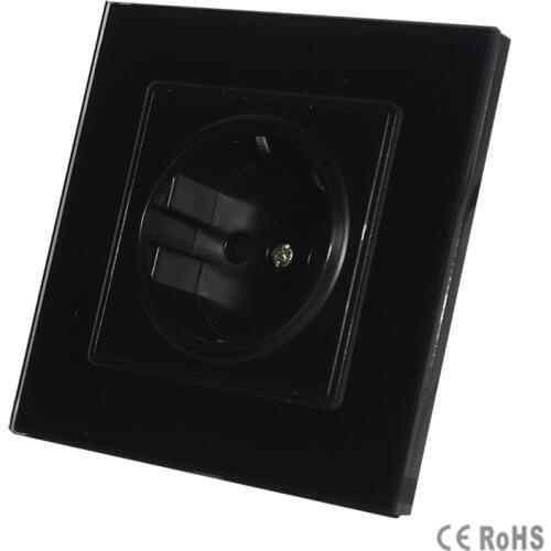 2017 New Arrived EU Power Socket, Black Crystal Glass Panel, 16A EU Standard Wall Outlet without Plug GB-C7C1EU-1