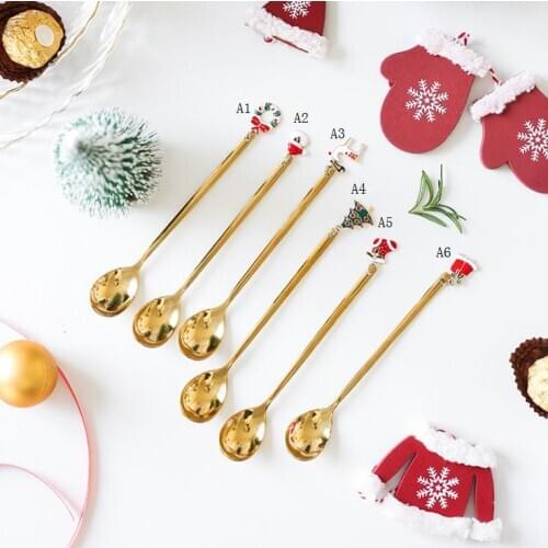 Stainless Christmas Spoon New Year 2021 Xmas Party Table Ornaments Coffee Spoon Christmas Decorations For Home Gift SN3489