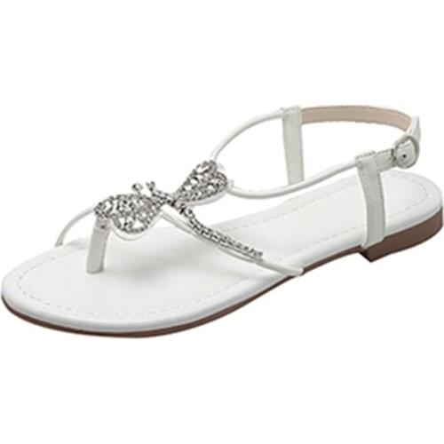 Fashion Women Dragonfly Beaded Rhinestone Sandals Buckle Fit Leather Flat Heel Summer 2021 Luxury Sandal Woman Designers Black