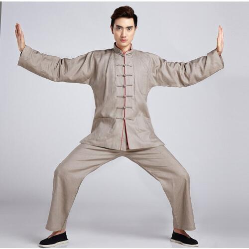Shanghai Story chinese kungfu set men chinese Tai chi suit loose long Sleeve shirt + pants Linen kungfu uniform 4 color