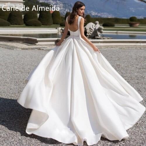 Vestido de noiva Charming V- Neck Backless A-Line Wedding Dresses 2021 Luxury Sashes Beaded Matte Satin Princess Wedding Gown