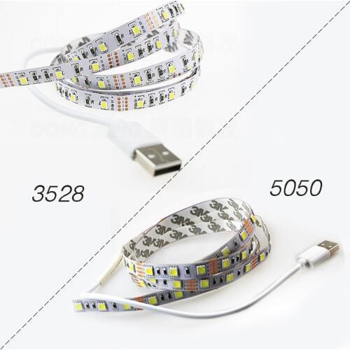 NEW Arrival 5V LED USB Strip Light 3528 5050 60Leds/m 1m/2m/3m/4m/5m Flexible MultiColor Holiday Decoration PC TV Wall Lighting