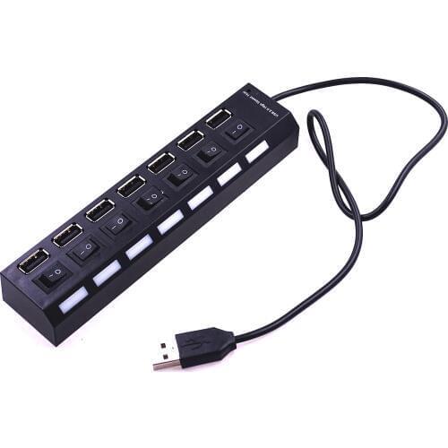 High Power USB Hub 7 Ports Universal High Speed ON/OFF Switch Adapter Cable LED Hub USB Splitter for PC Computer Notebook Laptop