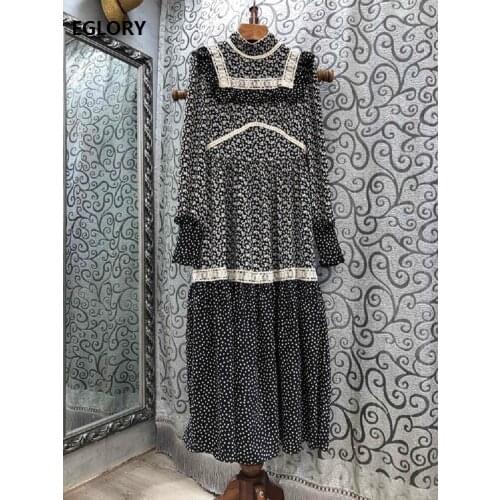 Vintage Retro Dress New Arrival 2021 Spring Fashion Clothing Women Stand Neck Elegant Little Floral Print Long Sleeve Dress