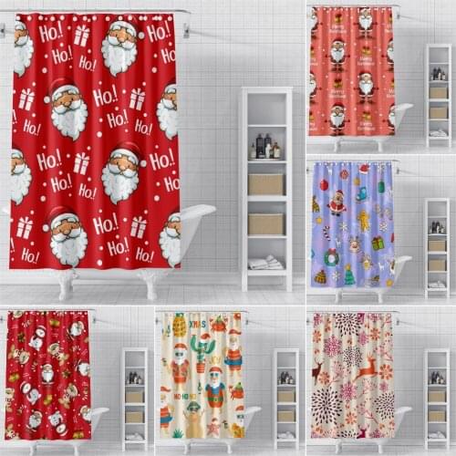 Merry Christmas Pattern Waterproof Shower Curtain Cartoon Santa Claus Bathroom Curtain Fabric Solid Bath Curtains For Bathroom