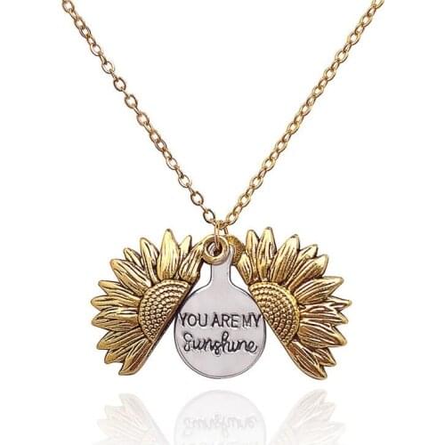 Sunflower Jewelry For Women On The Neck Gold Silver Color Openable You Are My Sunshine Lettering Pendant Necklace Love Gift